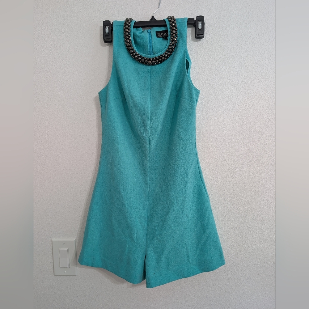 Topshop Turquoise Aqua Beaded Dinamate Sleeveless Romper